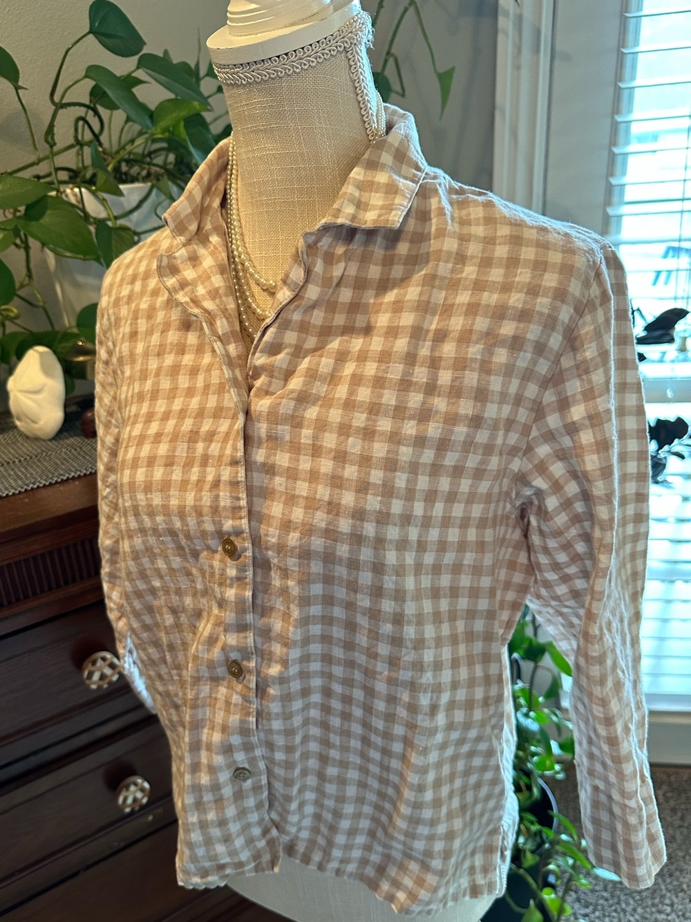 Westbound Beige and White Gingham Button-Down Shirt
